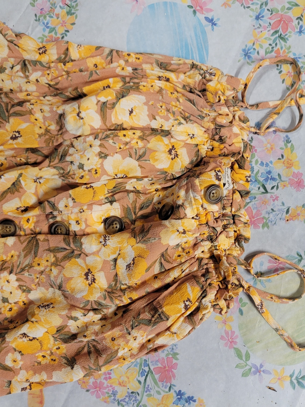 American Eagle Outfitters Yellow Floral Peach Tank Top
